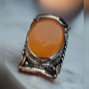 TIBETAN COPAL SILVER RING SIZE 9